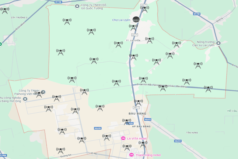 sơ đồ hạ tầng FTTH của Viettel tại xã Bàu Bàng